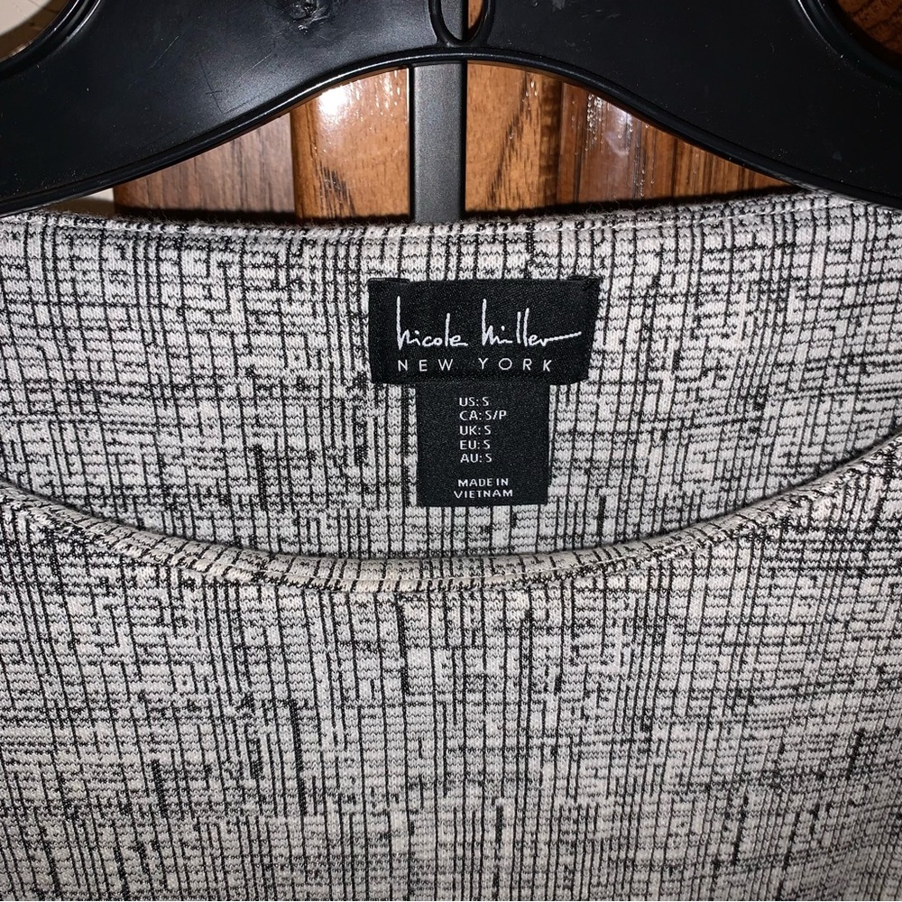 Nicole Miller Tweed-like /Woven black/white/gray geometric sheath dress S small - Picture 2 of 4